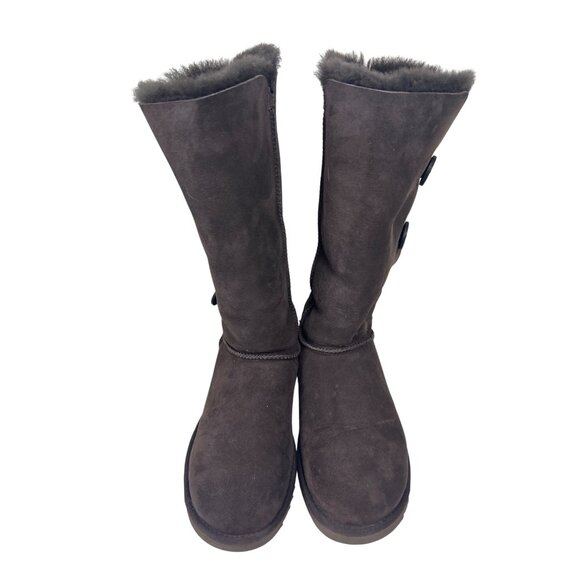 UGG Bailey Button Triplet II Tall Boots Women’s 10 Chocolate Brown Suede Fur - Picture 12 of 16